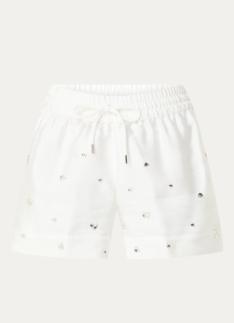 Shorts Sandro de cintura alta e corte reto em mistura de seda com strass.