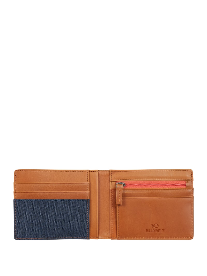 Portemonnaie aus Leder und Textil in blau