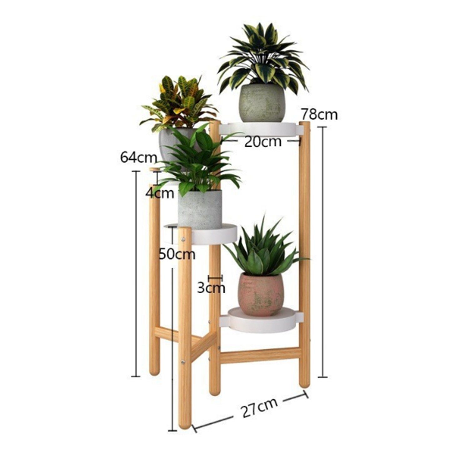 Kpaloft Blumenständer Holz 4 Ebenen Pflanzenregal rund, 78cm Höhe, 18 cm breite PP-Schale, Blumenhocker für den Garten, Wohnzimmer, Schlafzimmer, Terrasse