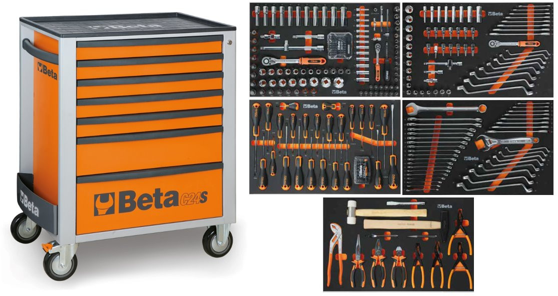 Beta 024006224 Verktøyvogn 2400S O7/EM-WAGEN 309-delers oransje