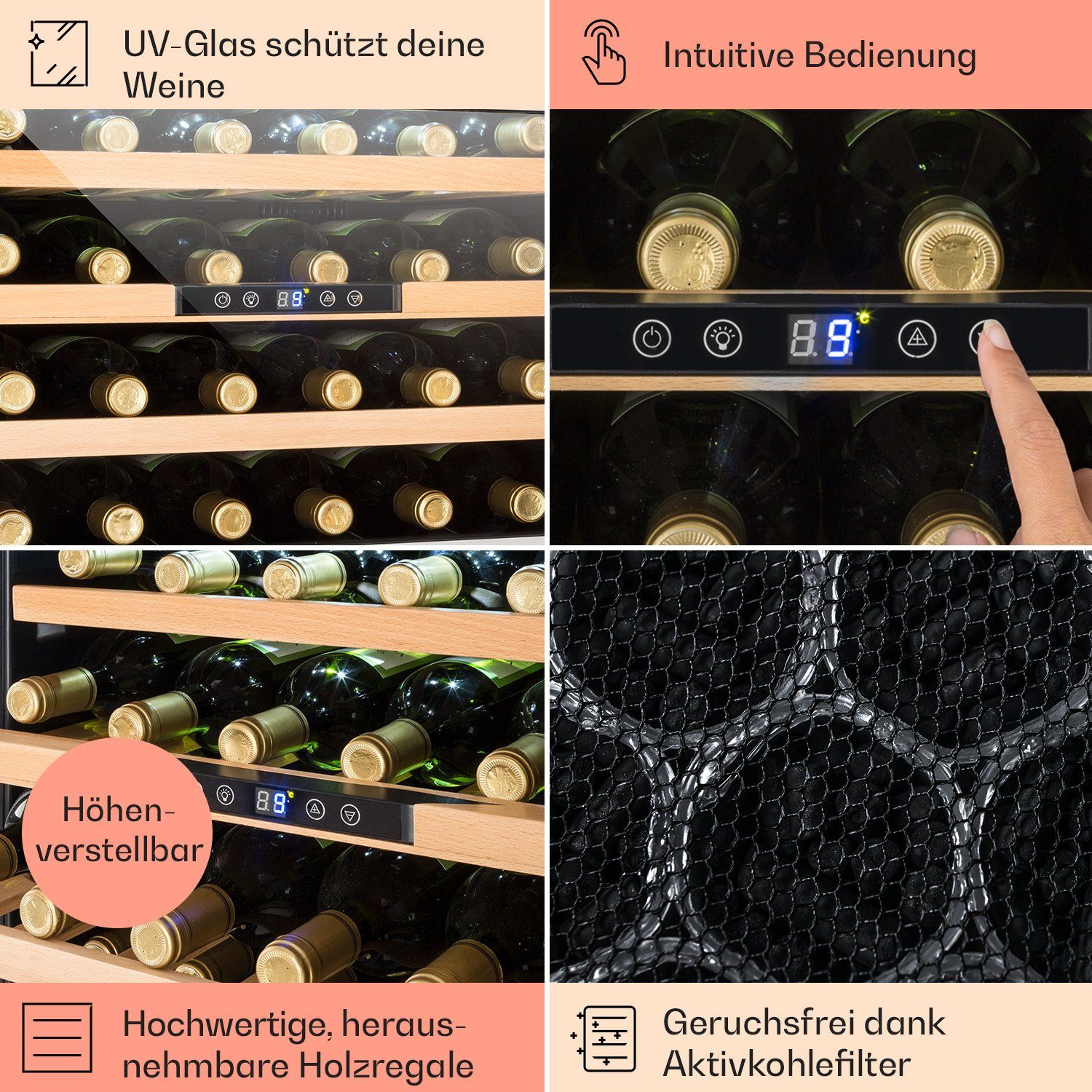 Klarstein Weinkühlschrank Vinsider 24D, für 24 Standardflaschen á 0,75l,Wein Flaschenkühlschrank Weintemperierschrank Weinschrank Kühlschrank
