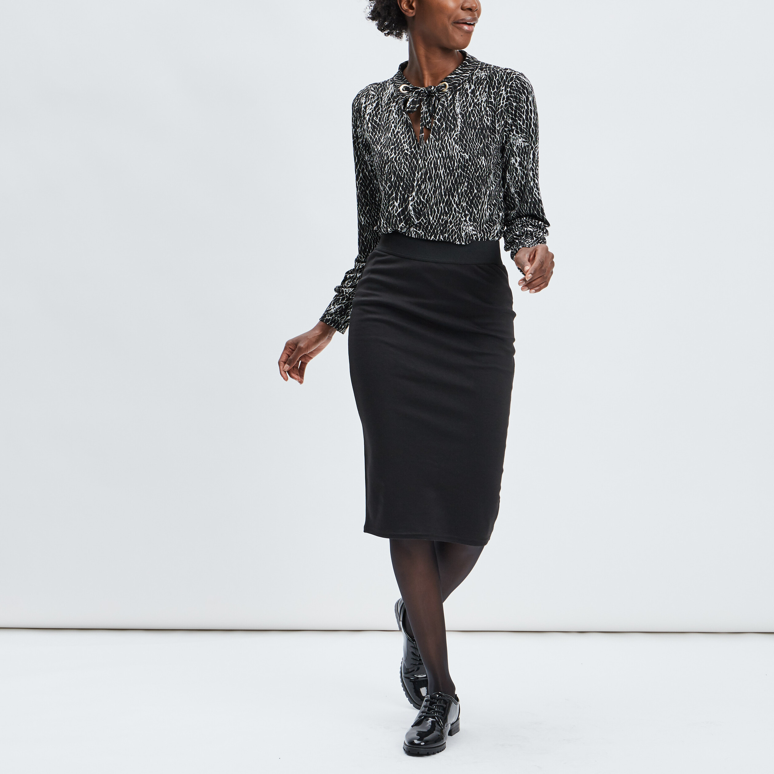 Jupe crayon taille élastiquée noir femme | La Halle