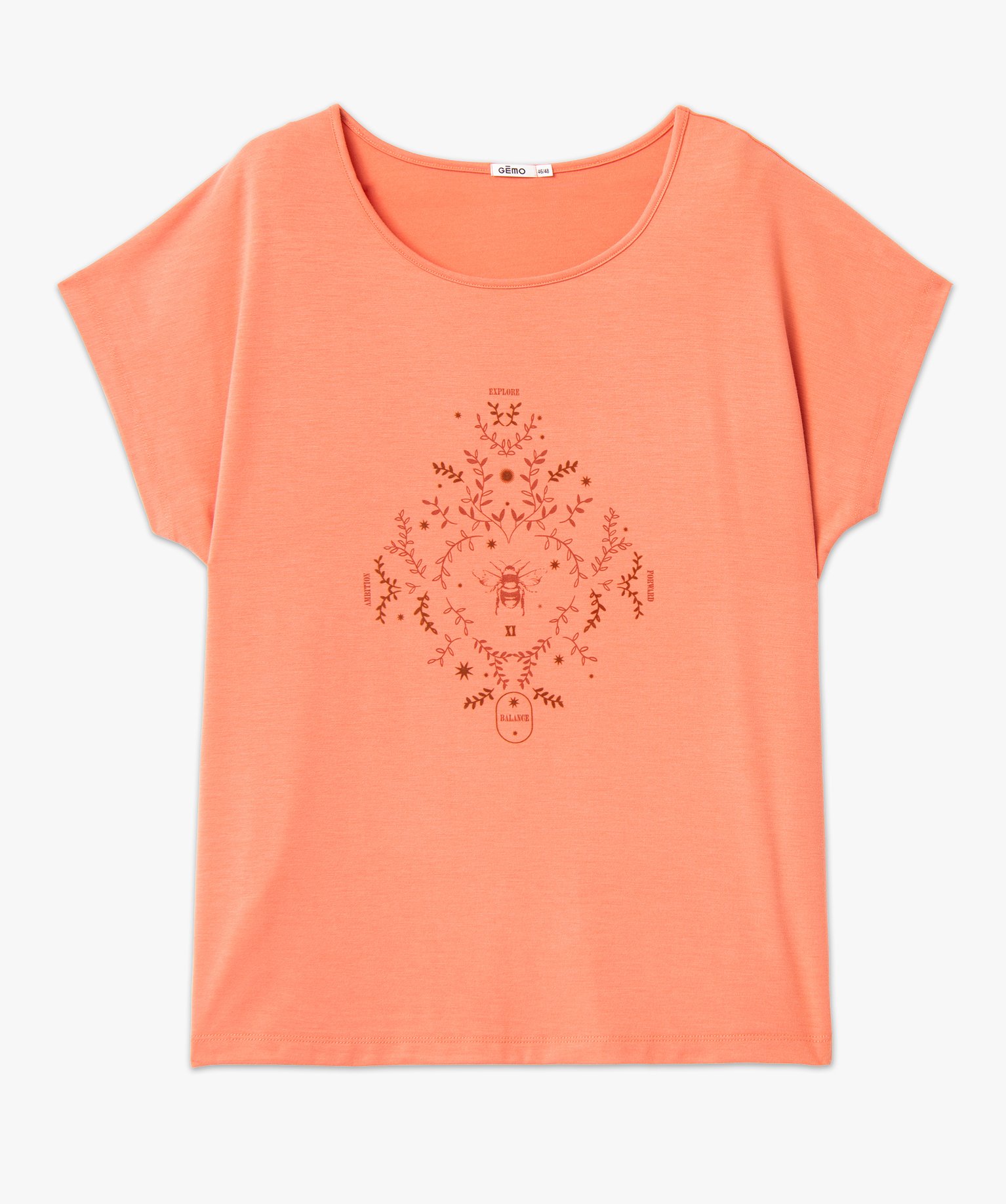 Tee-shirt femme grande taille à manches courtes avec motifs rose | GEMO