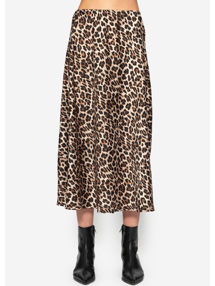 SASSYCLASSY Midi Rock mit Leo-Print in Schwarz, Braun, Beige günstig kaufen