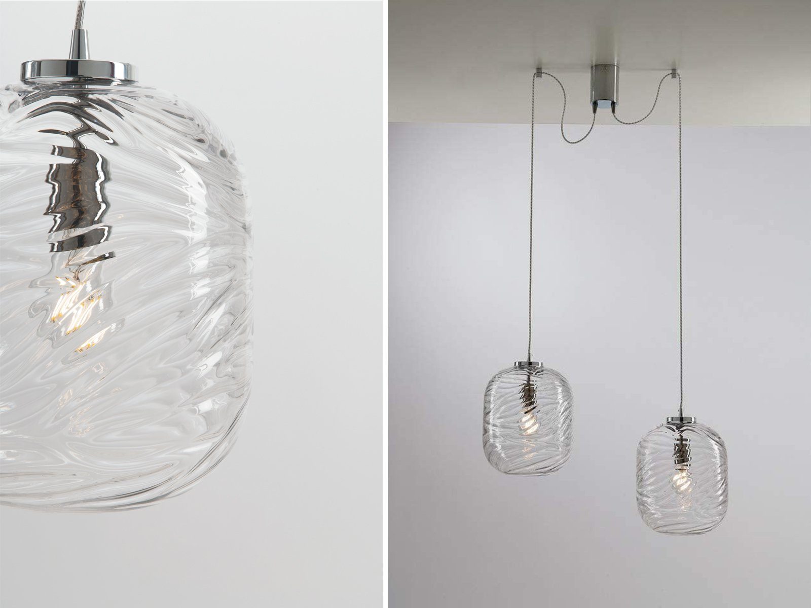 meineWunschleuchte LED Pendelleuchte, Dimmfunktion, LED wechselbar, Warmweiß, Designer Affenschaukel 2x Glas Lampenschirm über-n Esstisch hängend