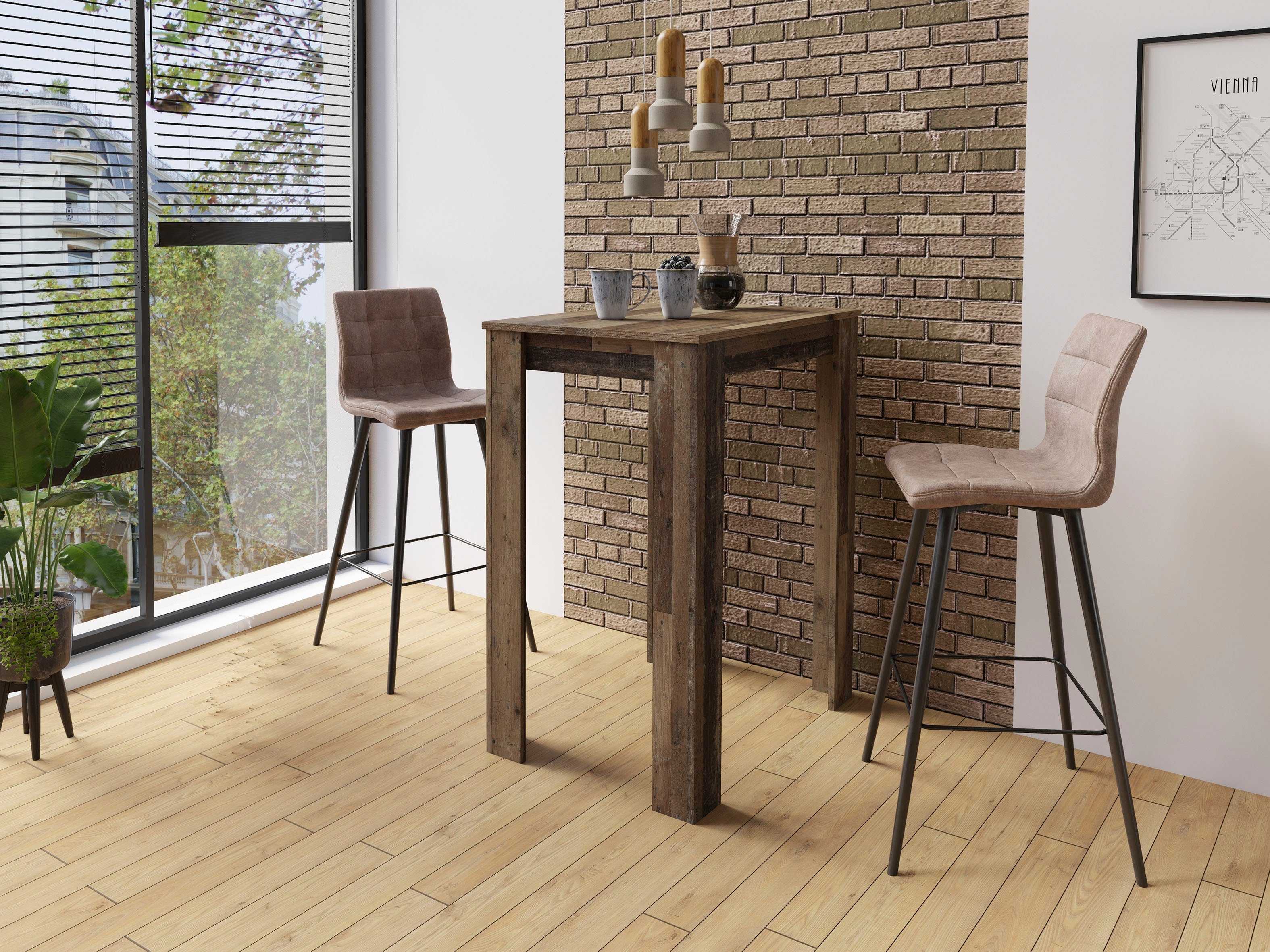 byLIVING Bargruppe Essgruppe Nele, Stühle Simone, (Set, 3-tlg., Tisch mit Barhockern), Barhocker, Bartisch