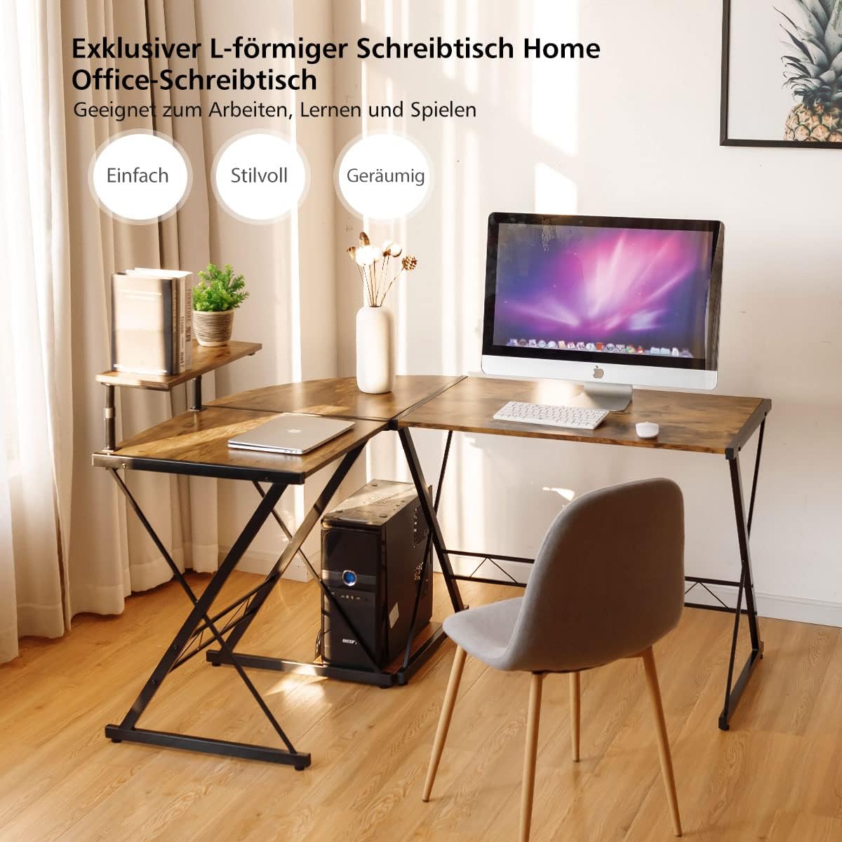 Costway L-Förmiger Computertisch aus Holz
