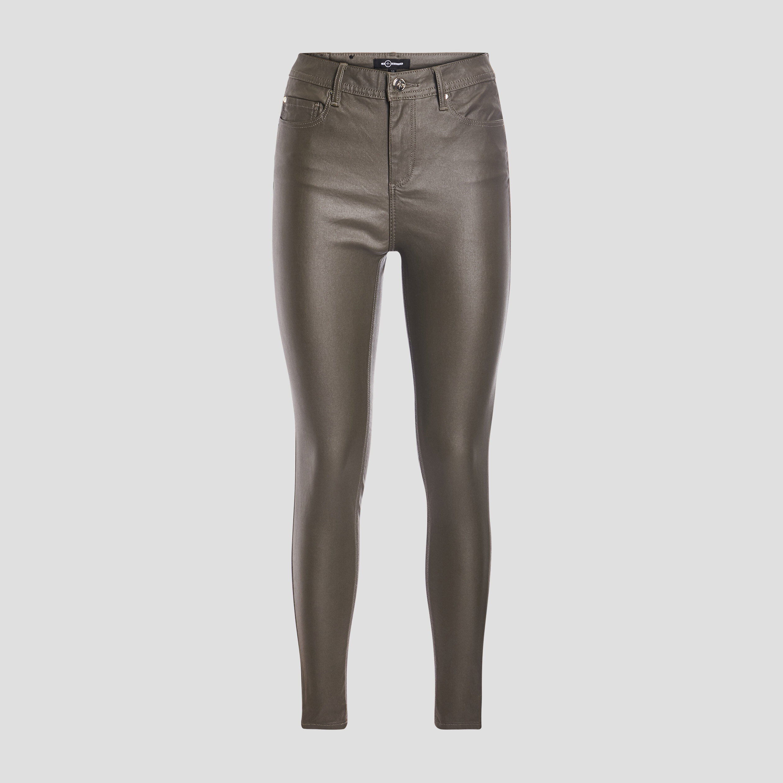 Pantalon enduit skinny push up vert kaki femme | La Halle