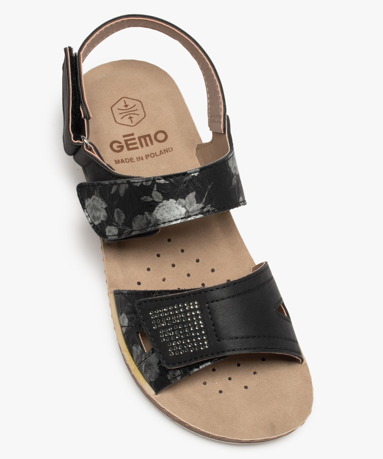 Sandales femme confort à brides scratch ajustables noir | GEMO