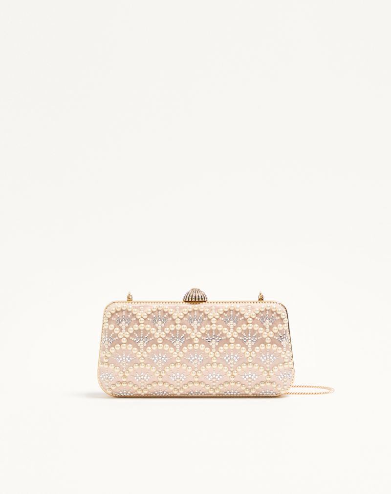 Valentino Garavani Carry Secrets Satin Minaudiere med Perler og Rhinsten