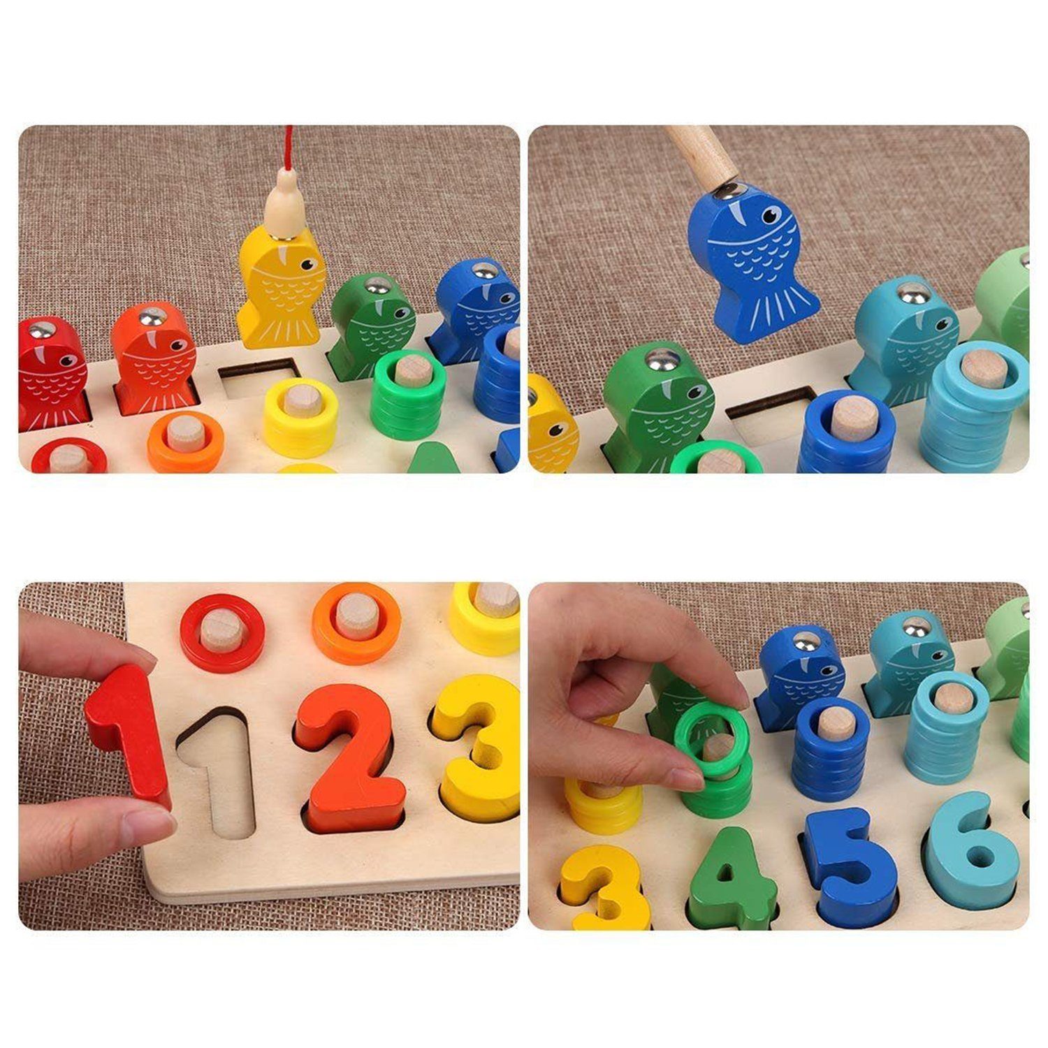 BeebeeRun Lernspielzeug Lernspielzeug Montessori Angelspiel (Multifunktionale Holzspielzeug Puzzlespiel, zum Erlernen von Zahlen und Farben für Kinder ab 3 Jahren)