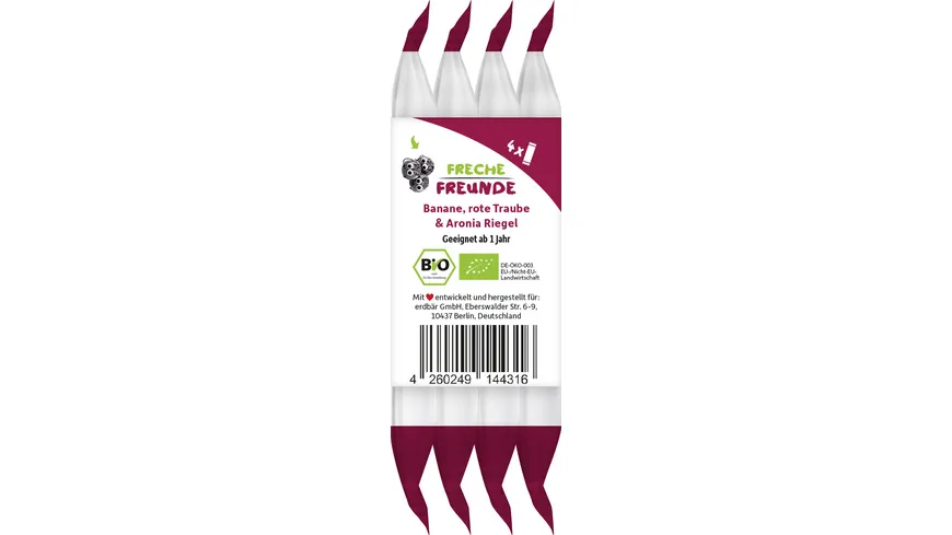 Freche Freunde Bio Getreideriegel Rote Traube, Aronia & Banane 4er-Pack 92 g