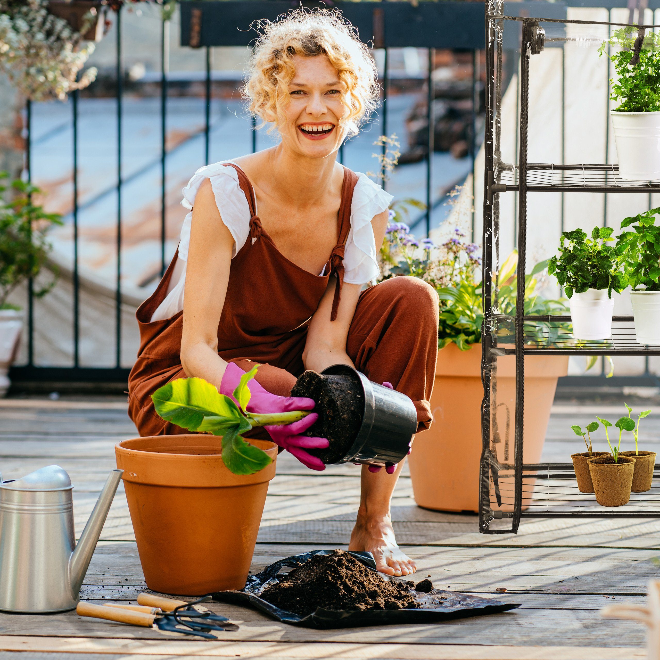 relaxdays Foliengewächshaus Gewächshaus für Balkon mit 3 Ebenen