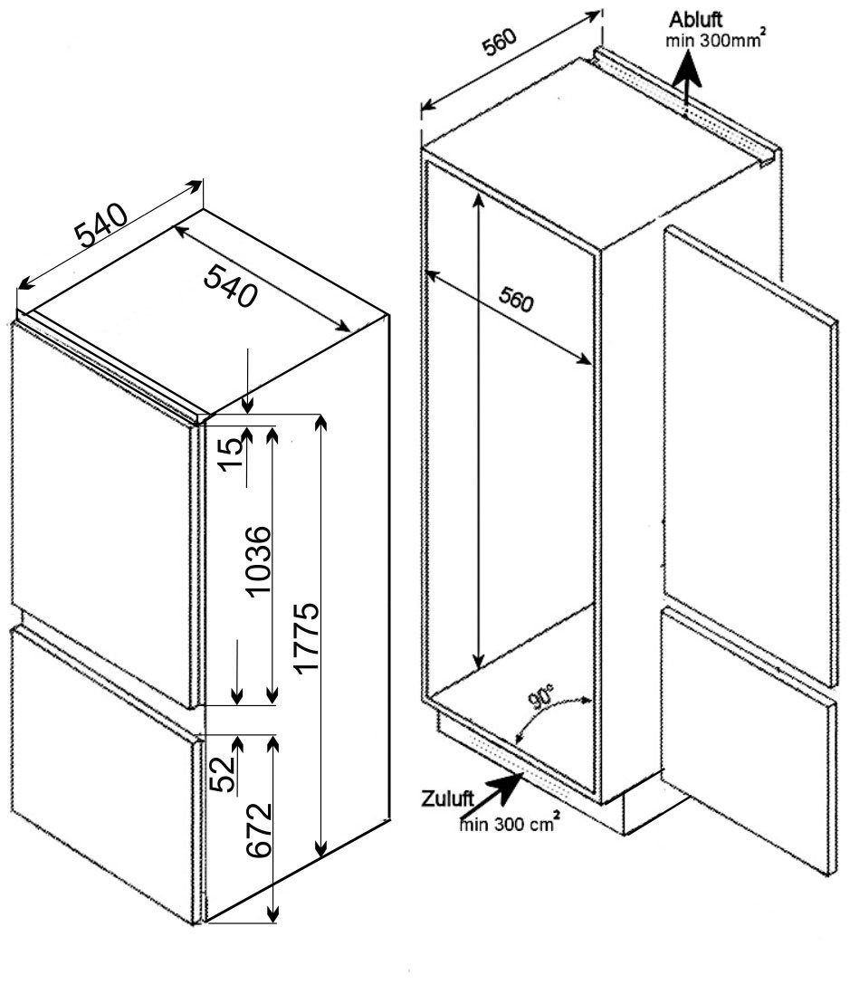 exquisit Einbaukühlgefrierkombination EKGC270-70-E-040E, 178,5 cm hoch, 54 cm breit