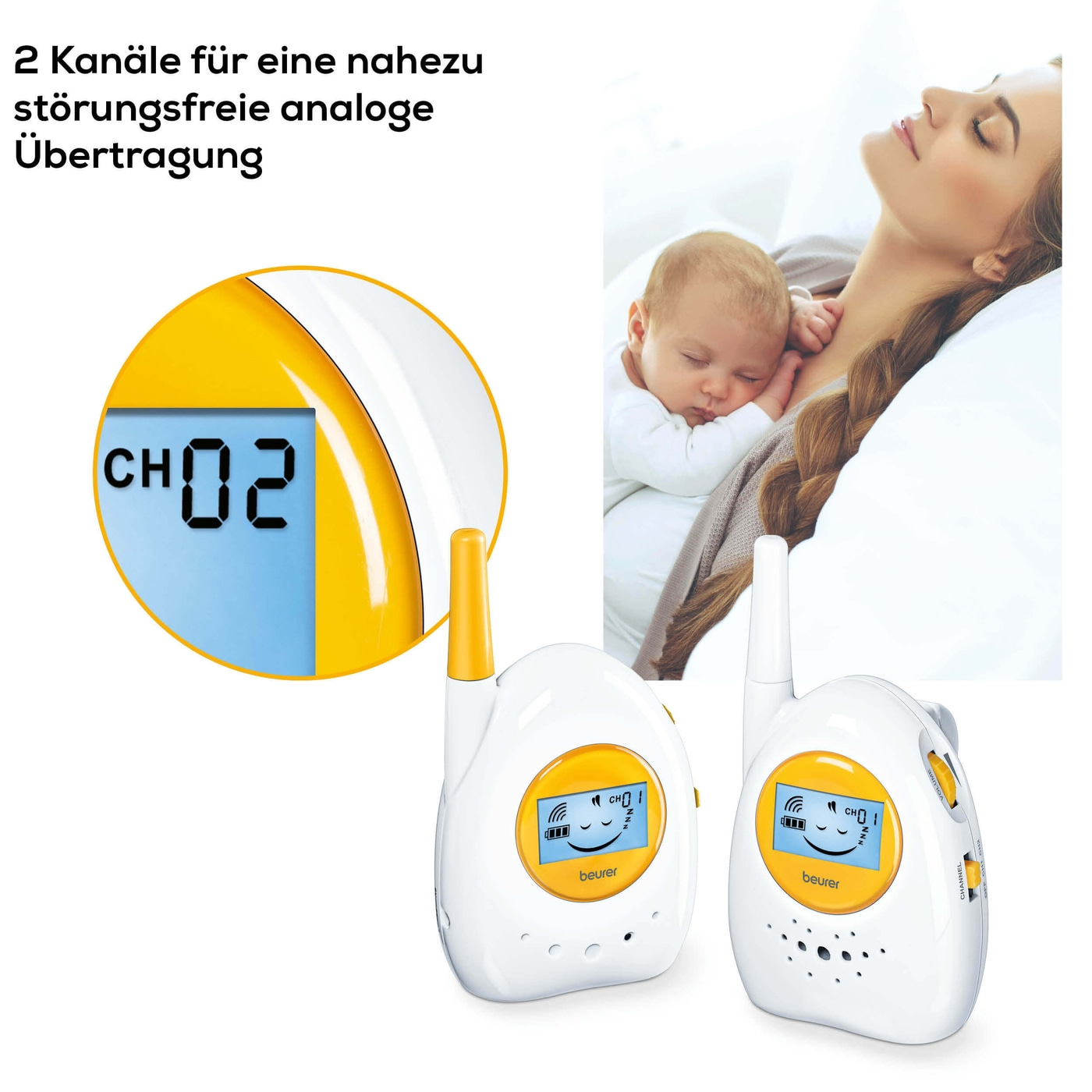 Beurer Analoges Babyphone BY 84-Raumüberwachungsgerät mit hoher Reichweite von 800 m