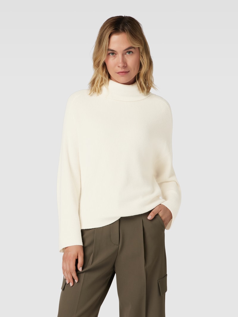 Rollkragenpullover aus Viskose-Mix mit Rippenstruktur in beige