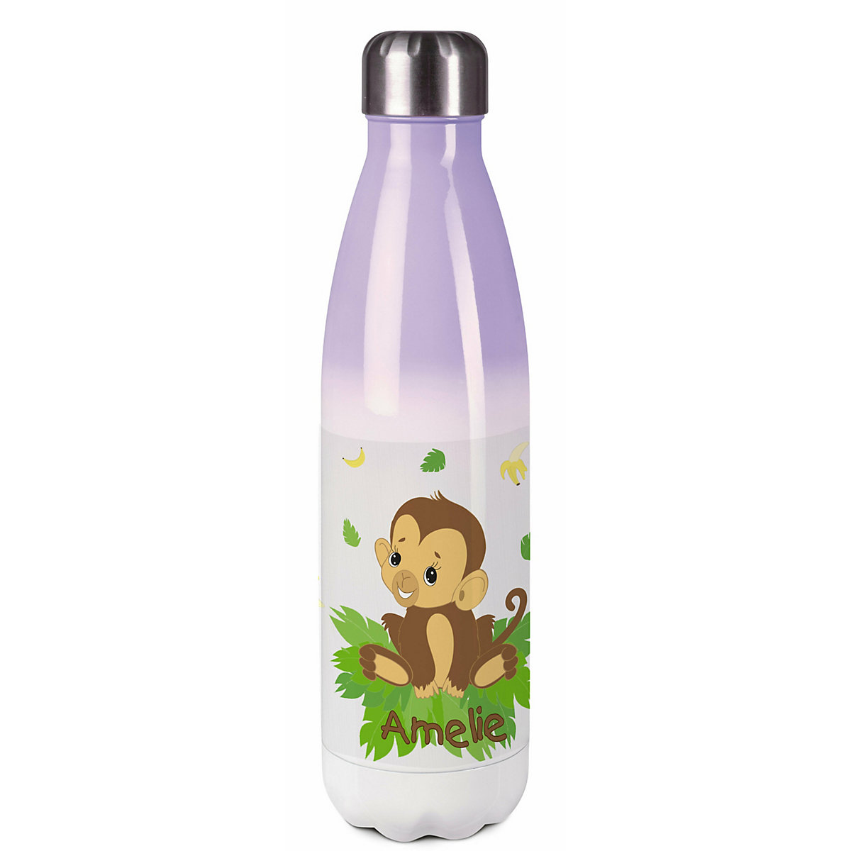 Edelstahl Kinder Thermoflasche / Trinkflasche bunt Affenbaby Spülmaschinenfest, Auslaufsicher, Bruchfest, Doppelwandig, Für Heißgetränke geeignet, Mit Deckel, Isoliert