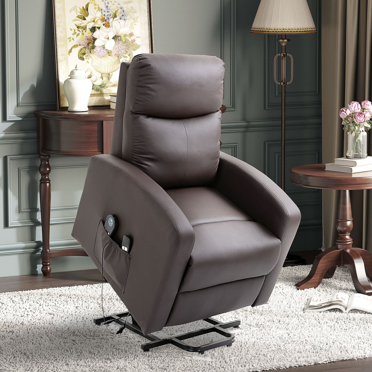 HOMCOM Sessel mit Aufstehhilfe, Massagesessel mit Liegefunktion, Fernbedienung