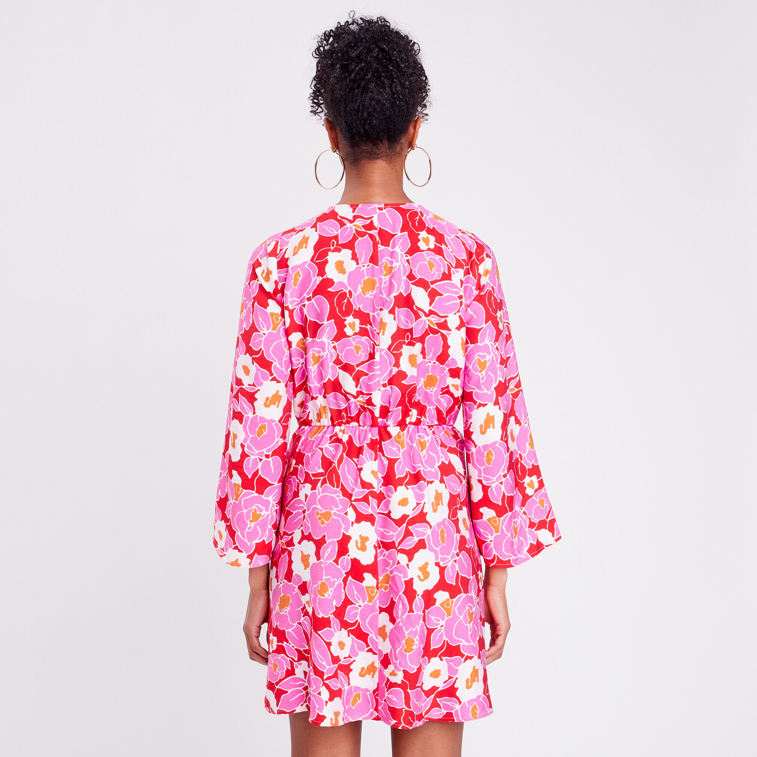 Robe évasée col cache-coeur rouge femme | Cache Cache