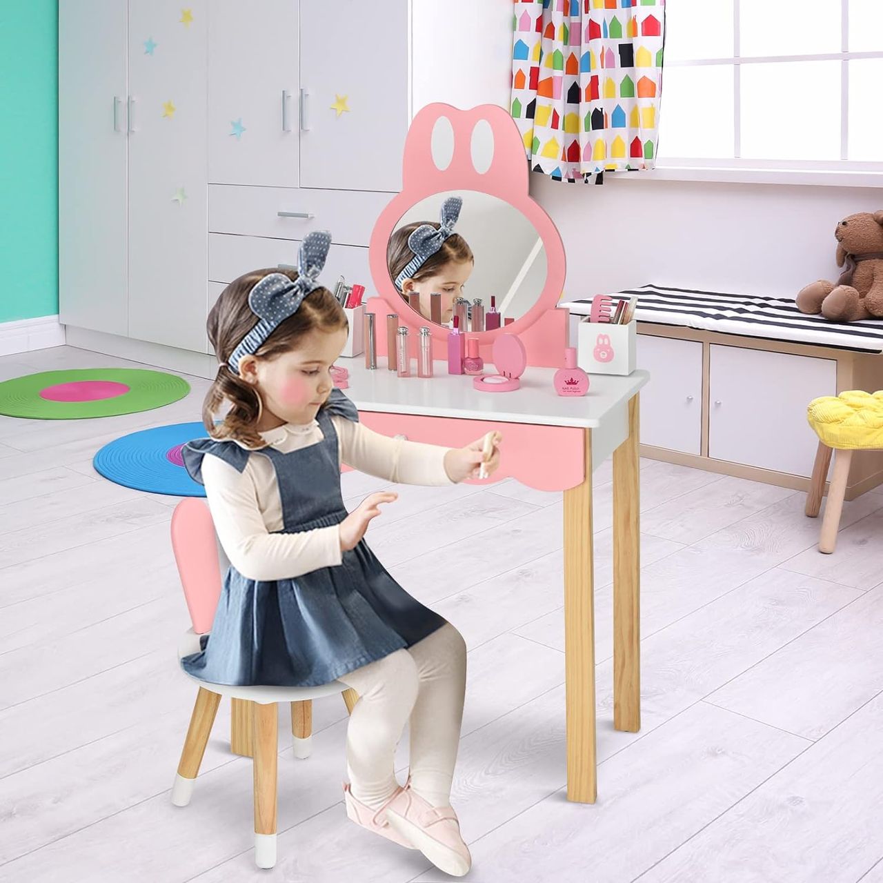 Costway Kinder Schminktisch mit Hocker