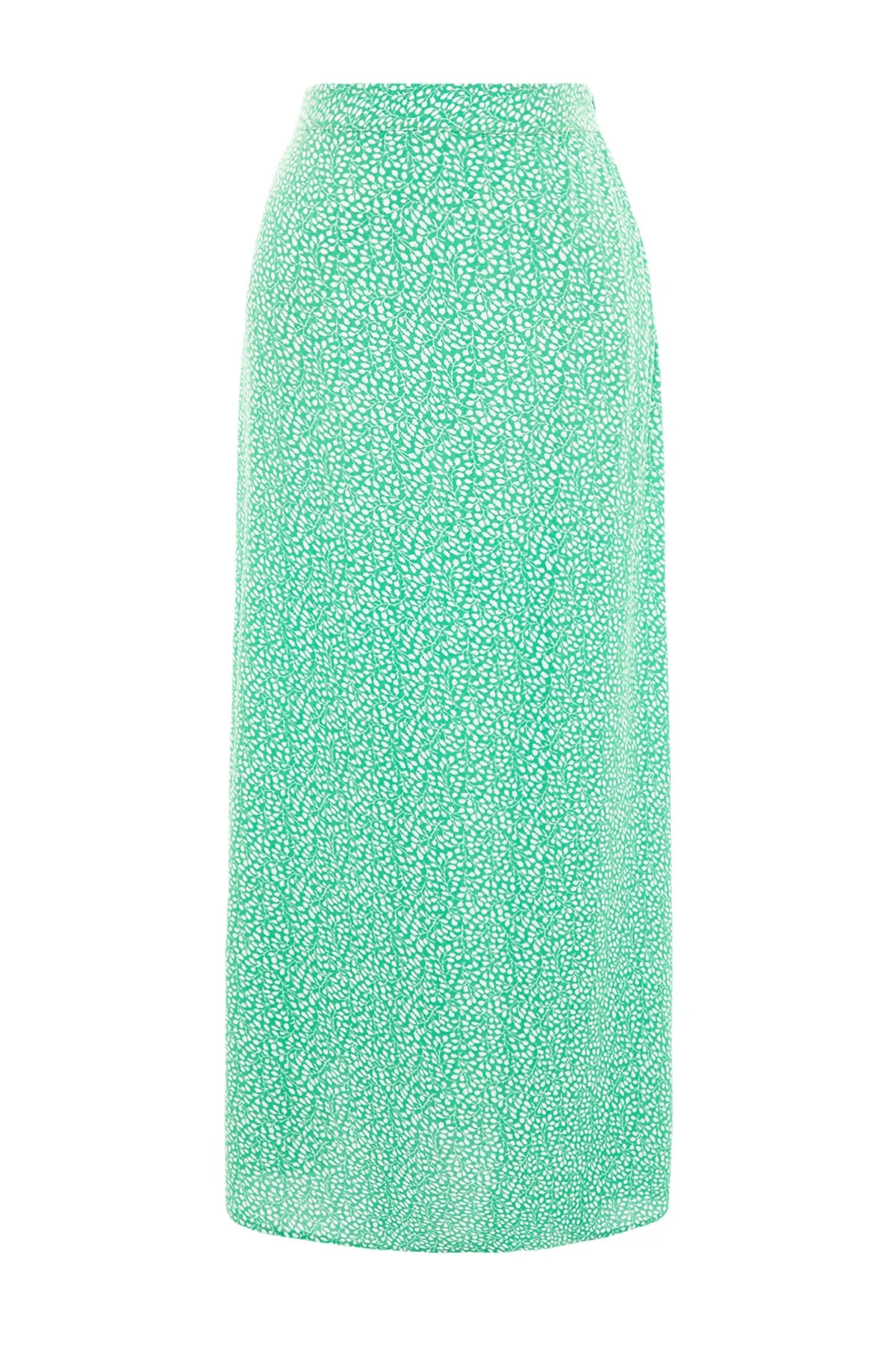 Trendyol Modest  Grüner ausgestellter Rock aus Viskosegewebe mit Blumendruck TCTSS21ET0497