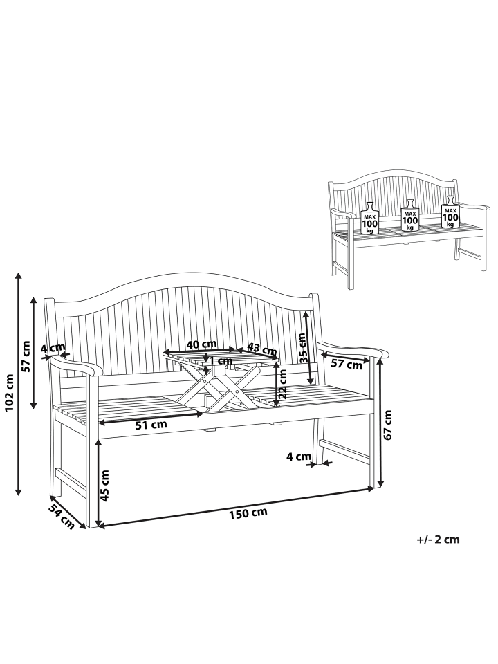 Beliani Gartenbank HILO in Heller Holzfarbton - (W) 150 x (H) 102 x (L) 54 cm günstig kaufen onesize