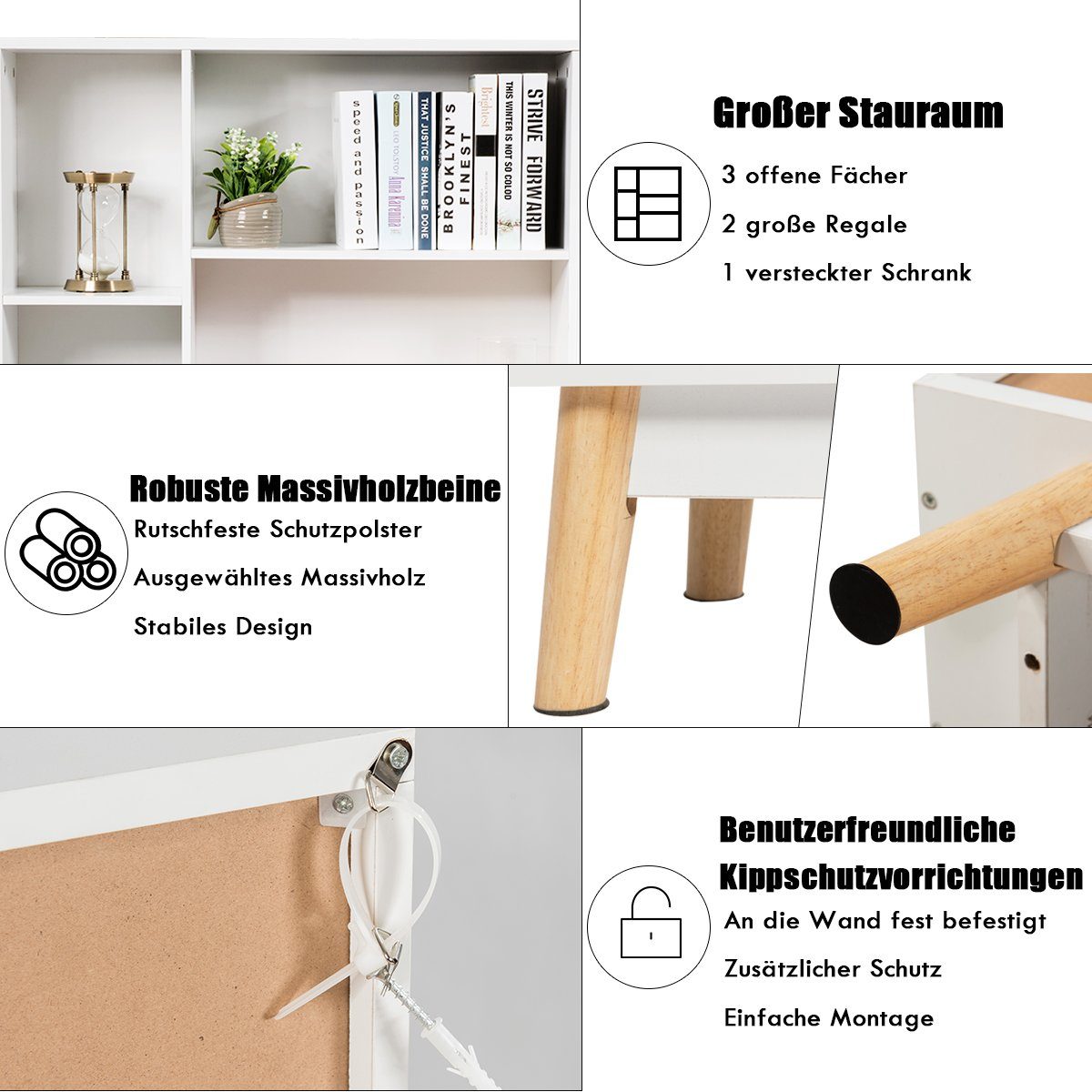 COSTWAY Bücherregal, mit Türen und 5 Fächern, Holz, 80 x 24 x 119 cm, weiß