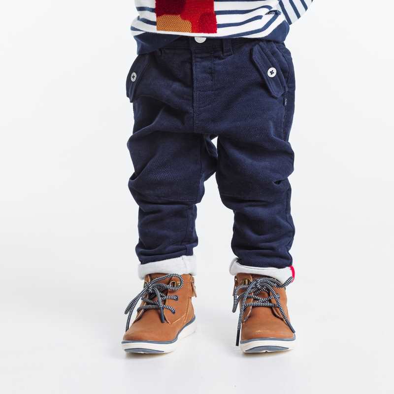 Pantalon velours fantaisie à revers bleu bébé garçon
