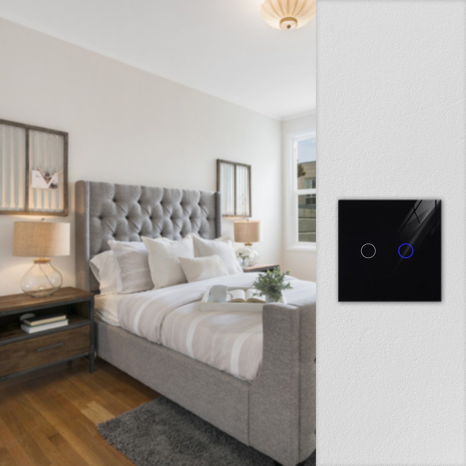 Navaris Lichtschalter 2-facher Touch-Wandschalter mit Glas-Panel und Status-LED