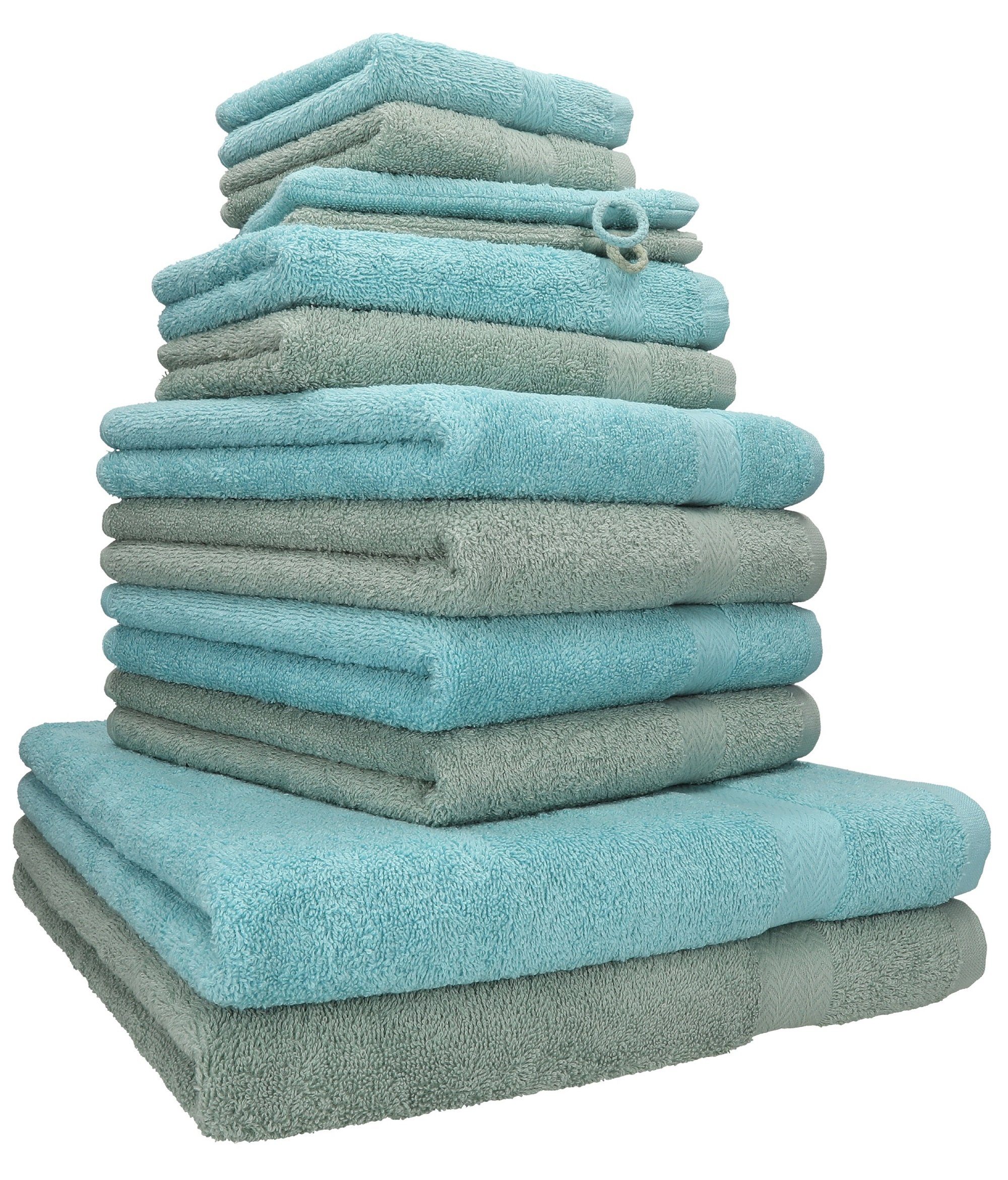 Betz Handtuch Set 12-TLG. Handtuch Set Premium Farbe heugrün/Ocean, Baumwolle, (12-tlg)