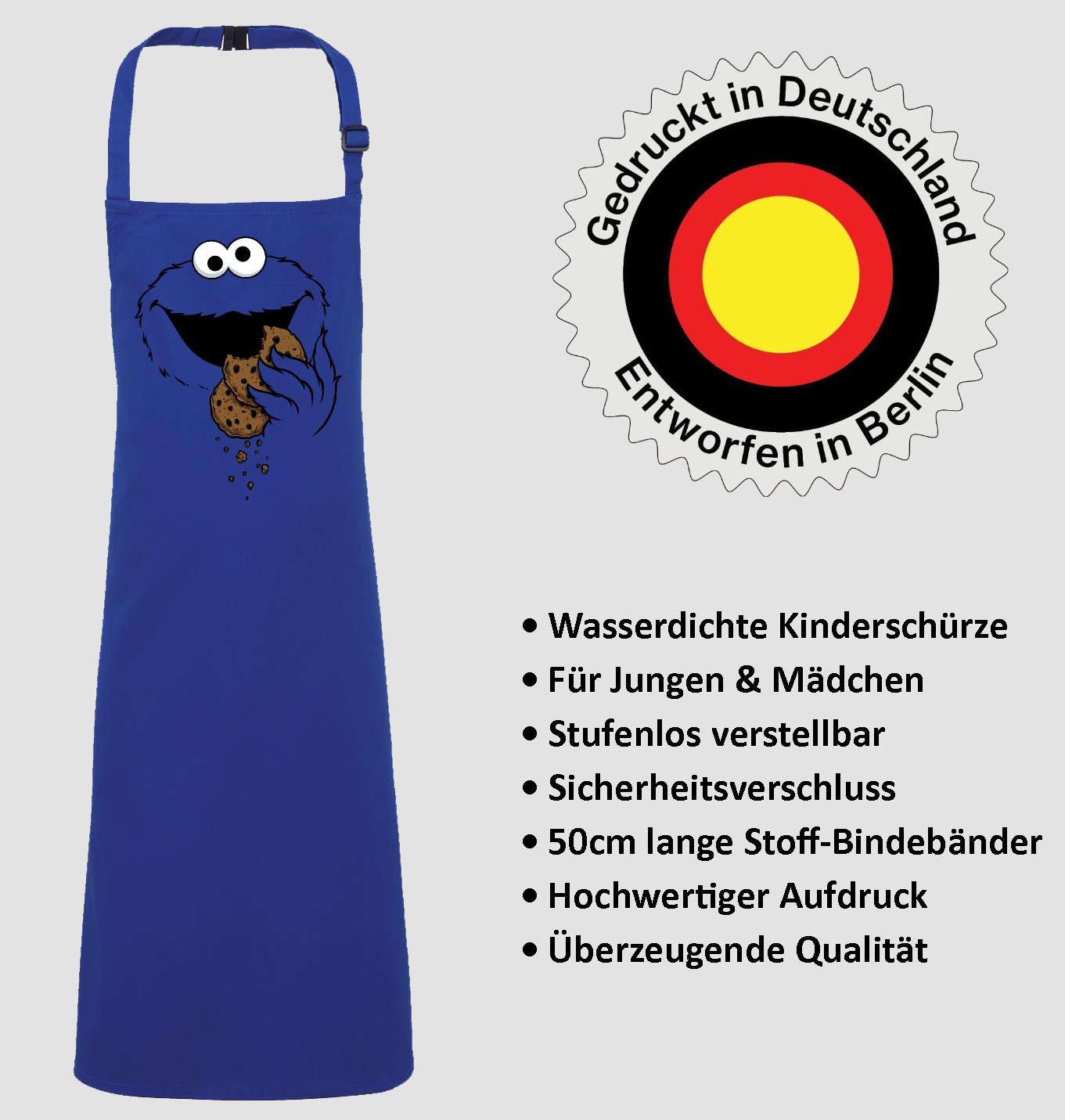 Youth Designz Kochschürze Wasserdichte Kinder Schürze Keks-Monster Kochschürze, mit lustigem Logo Aufdruck