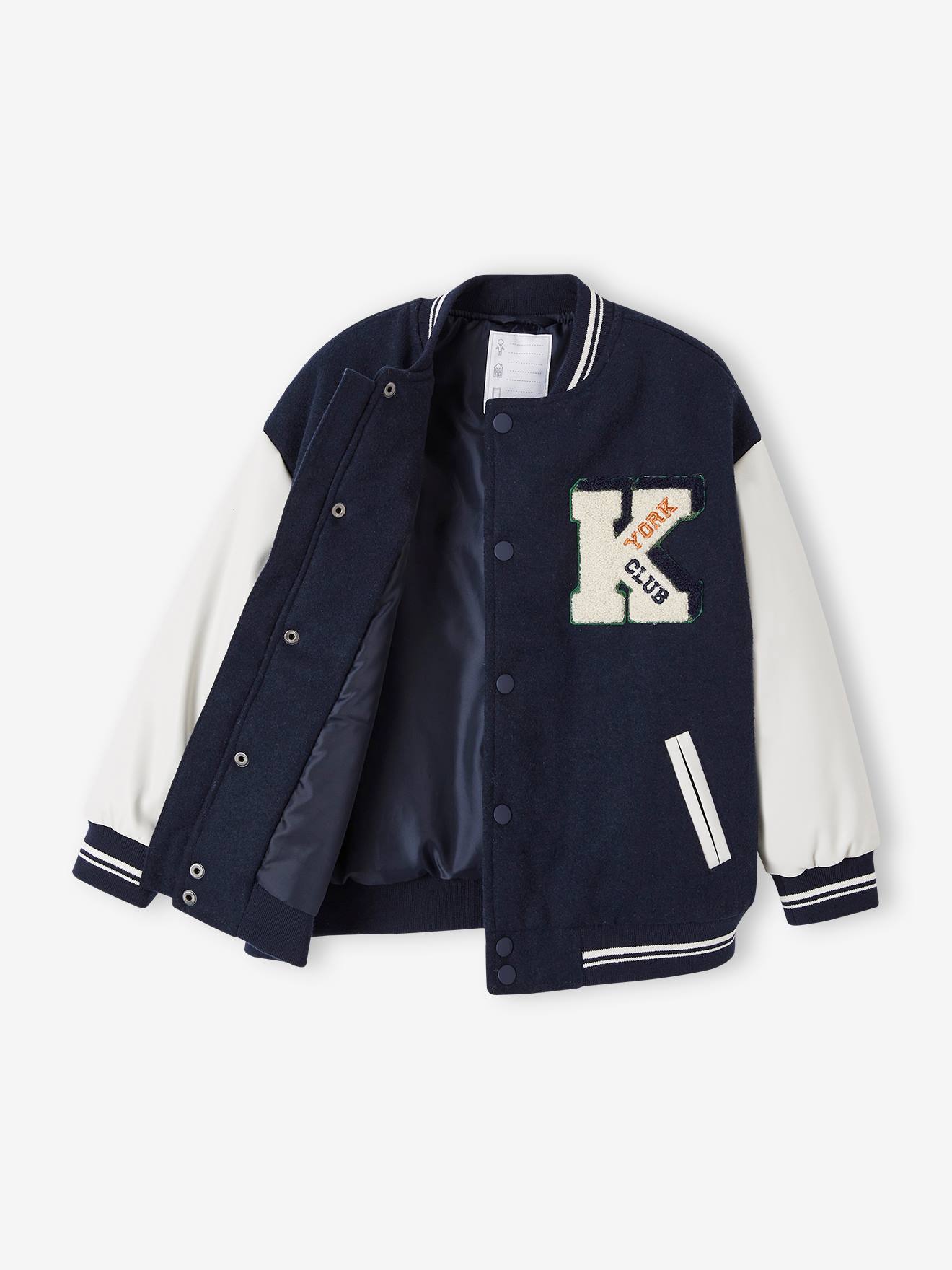 Blouson Teddy garçon lettre en bouclettes. marine