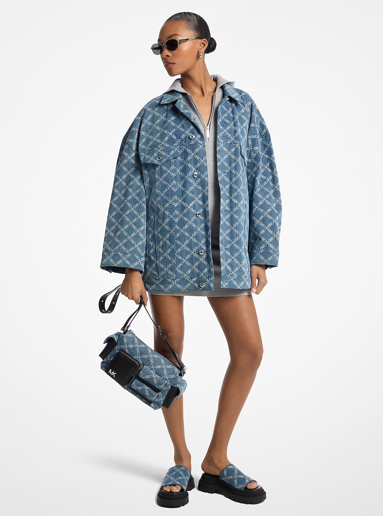 Empire Jacquard Oversized Denimjakke, Dakota Skulderveske, Kendra Slide Sandal - UNION WASH