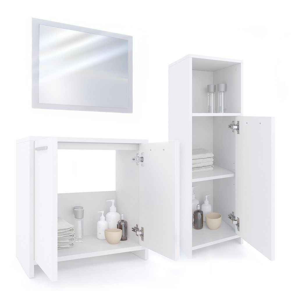 Vicco Badmöbel-Set Badezimmerset KIKO Weiß Set 2, (Badezimmerset, 3-St., 3-er Set)
