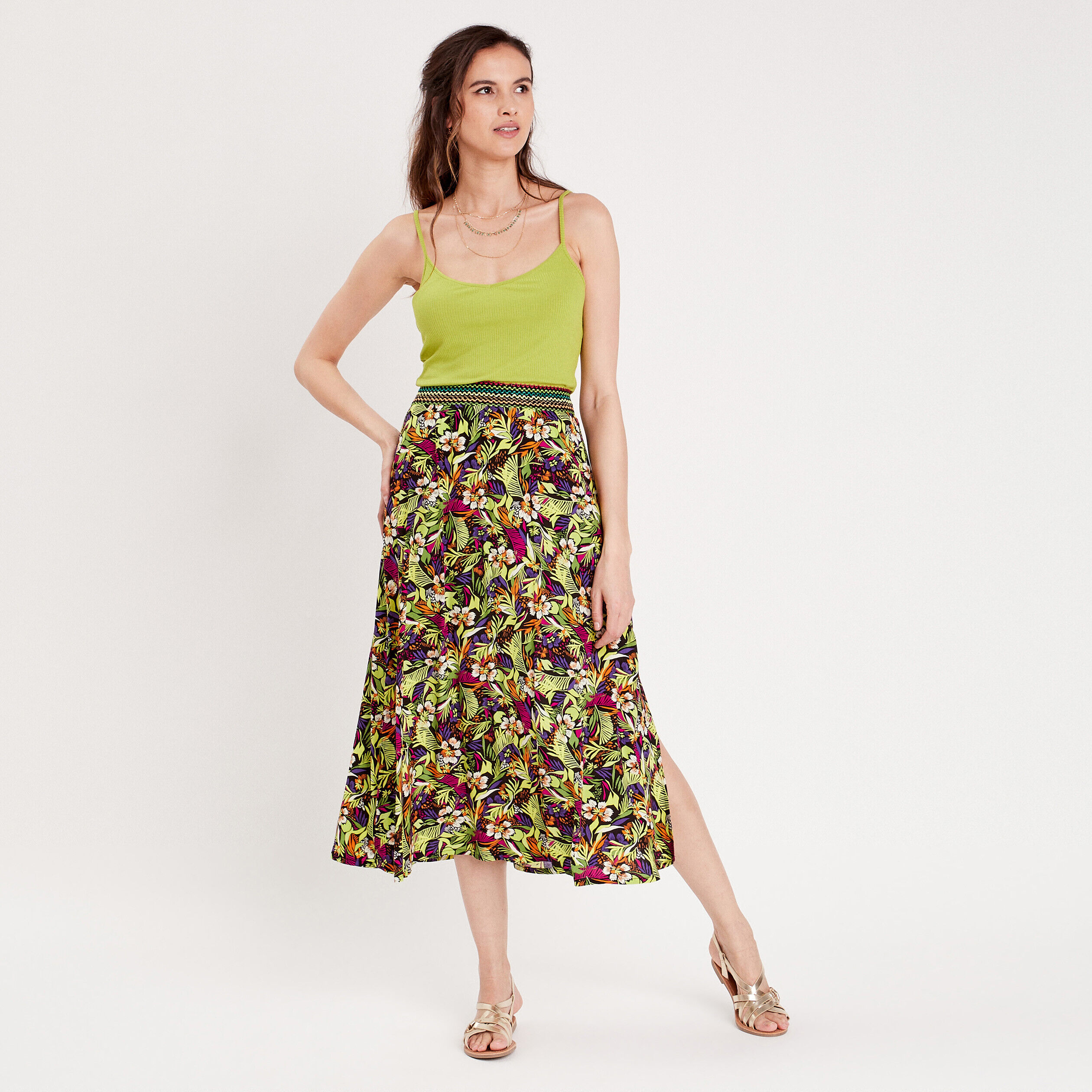 Jupe midi évasée noir femme | Cache Cache
