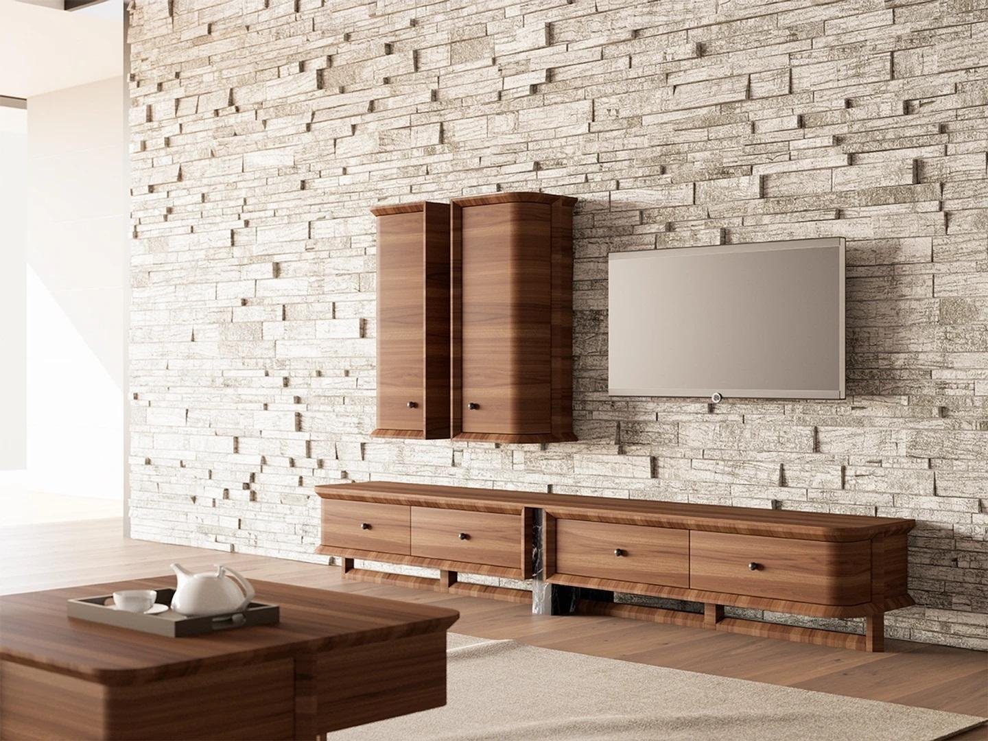 JVmoebel Wohnwand Komplett Wohnwand Wohnzimmer TV-Ständer 2x Wandschrank Holzmöbel, (3-St., 1x TV-Ständer + 2x Wandschrank ohne Couchtisch), Made in Europa