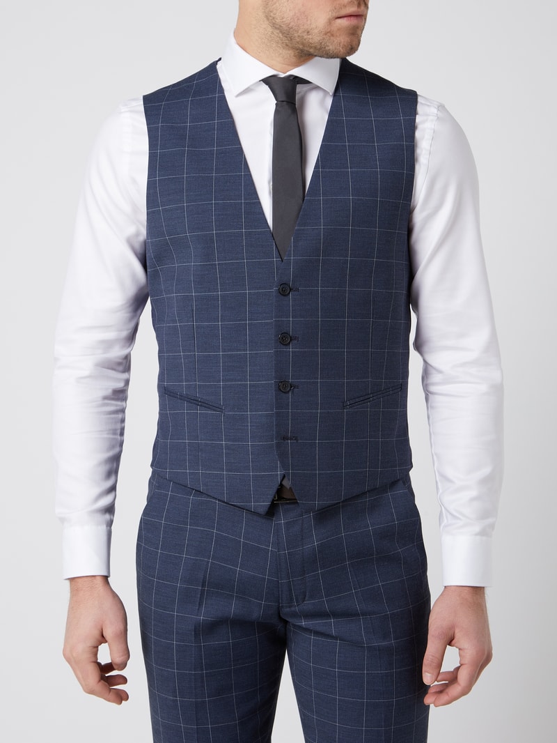 Slim Fit Weste mit Gitterkaro Modell 'Emil' in marineblau