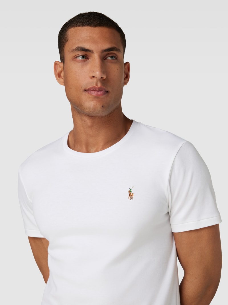 T-Shirt mit Streifenmuster Modell 'PIMA' in weiß