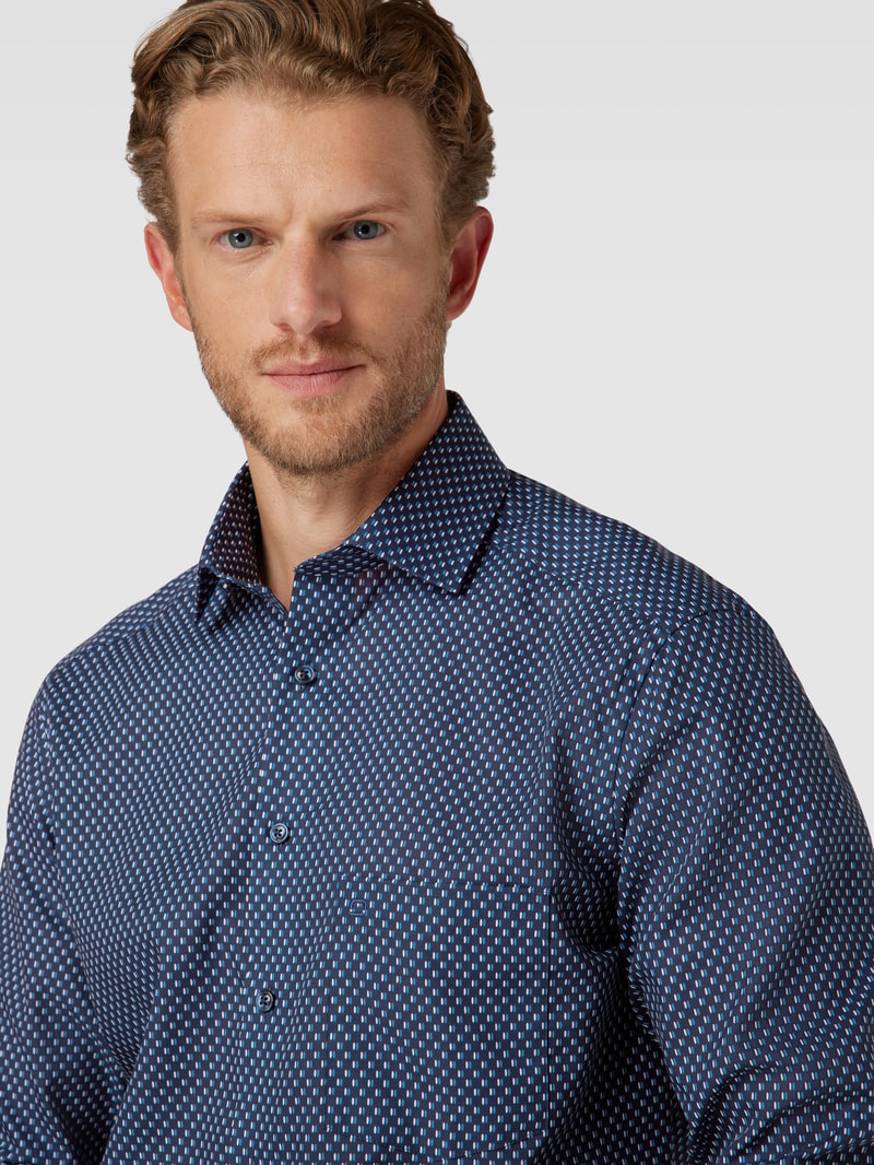 Modern Fit Business-Hemd mit Allover-Muster Modell 'Global' in marineblau