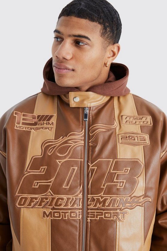 Kastige PU Moto-Jacke mit Applikation