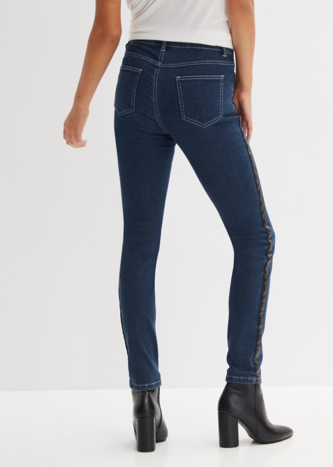 Stretch-Jeans mit Lederimitateinsatz