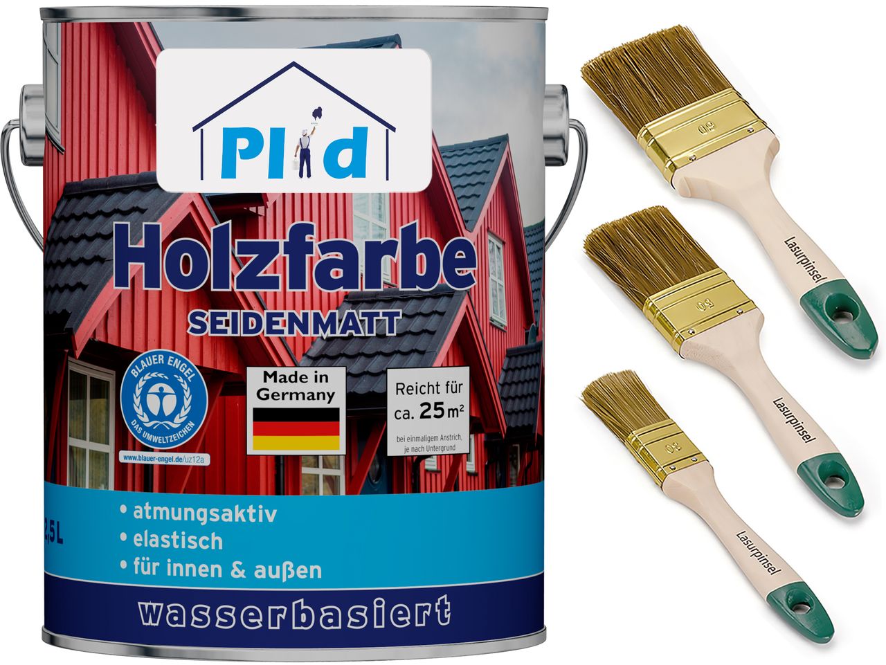 Plid Premium Holzfarbe Holzlack Farbe für Holz Pinsel Silbergrau