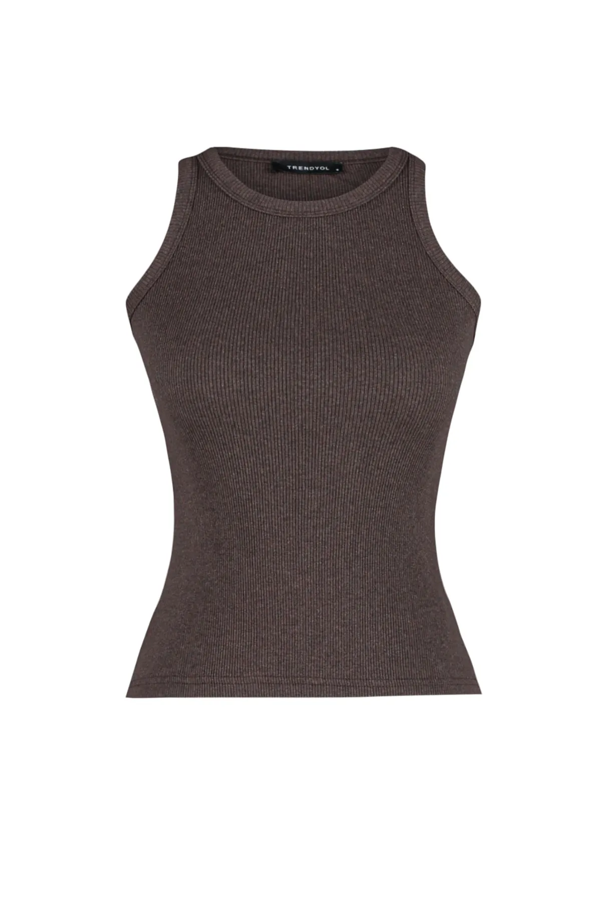 Trendyol Collection  Braun, tailliert/körperbetont, Rundhalsausschnitt, gerippt, flexibel, gestrickt, Athlete TWOSS23AL00034