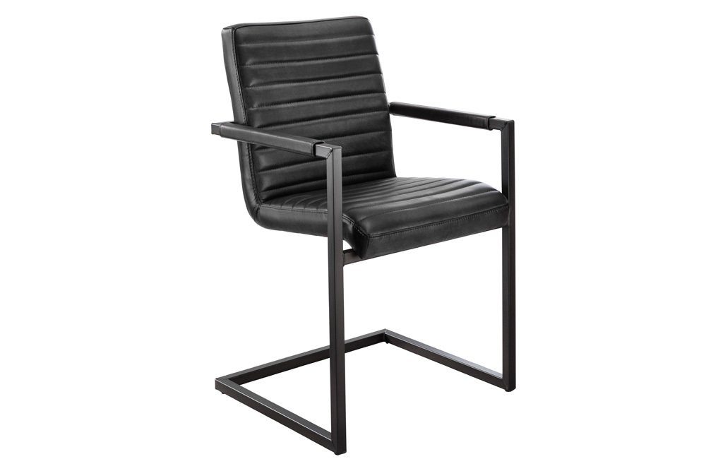 riess-ambiente Freischwinger BUFFALO anthrazit, Esszimmer · Leder · Metall · mit Armlehne · Industrial Design