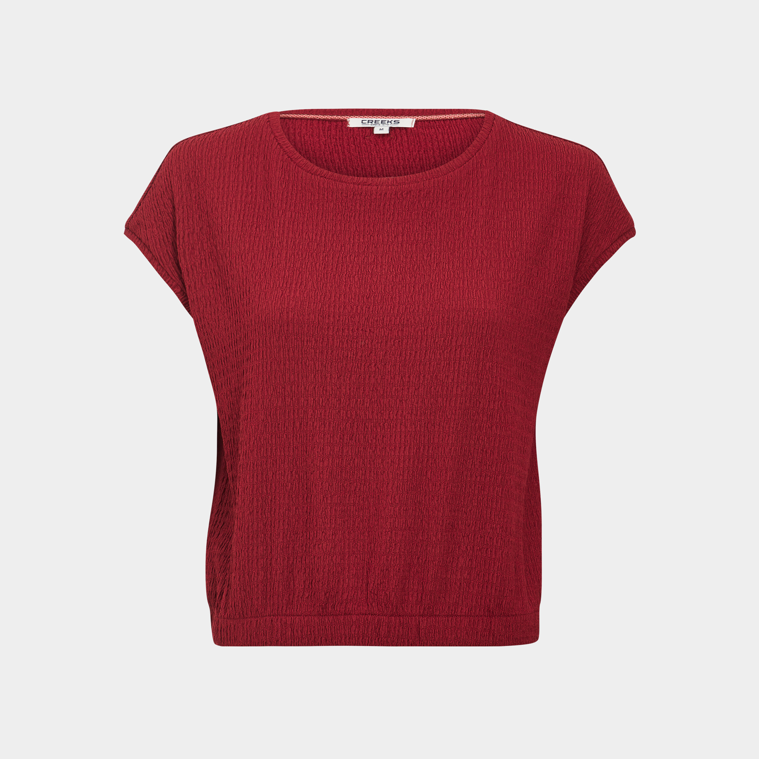 T-shirt col rond taille élastiquée rouge foncé femme | La Halle