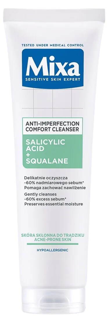 „Mixa Anti-Imperfection“ veido valymo gelis su salicilo rūgštimi ir skvalanu
