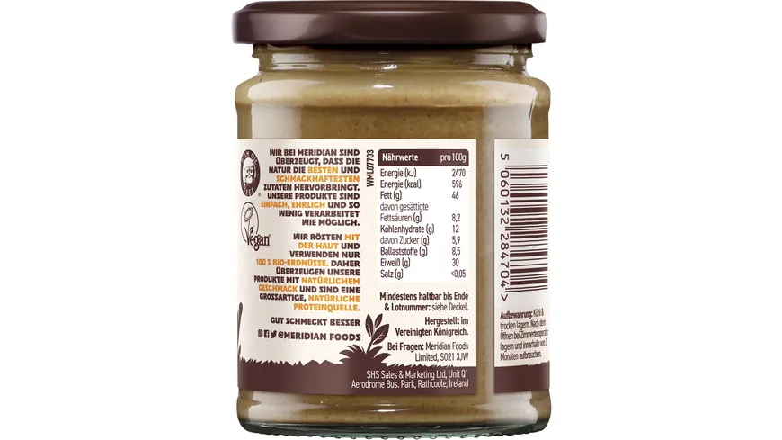Meridian Bio Erdnusscreme Fein 280 g