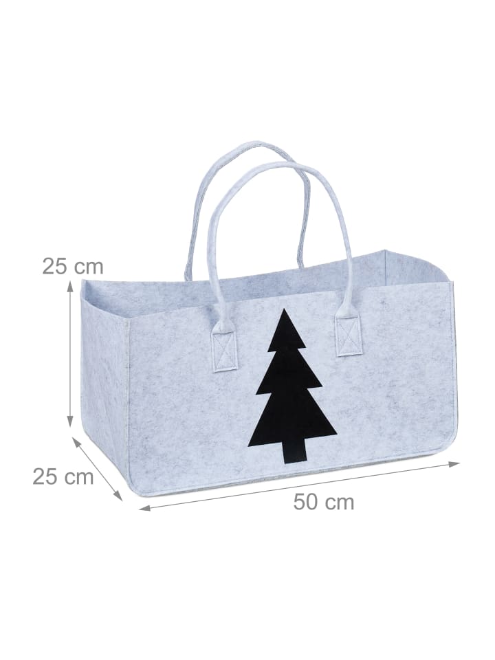relaxdays Kaminholztasche in Hellgrau/ Schwarz - (B)50 x (H)25 x (T)25 cm günstig kaufen onesize