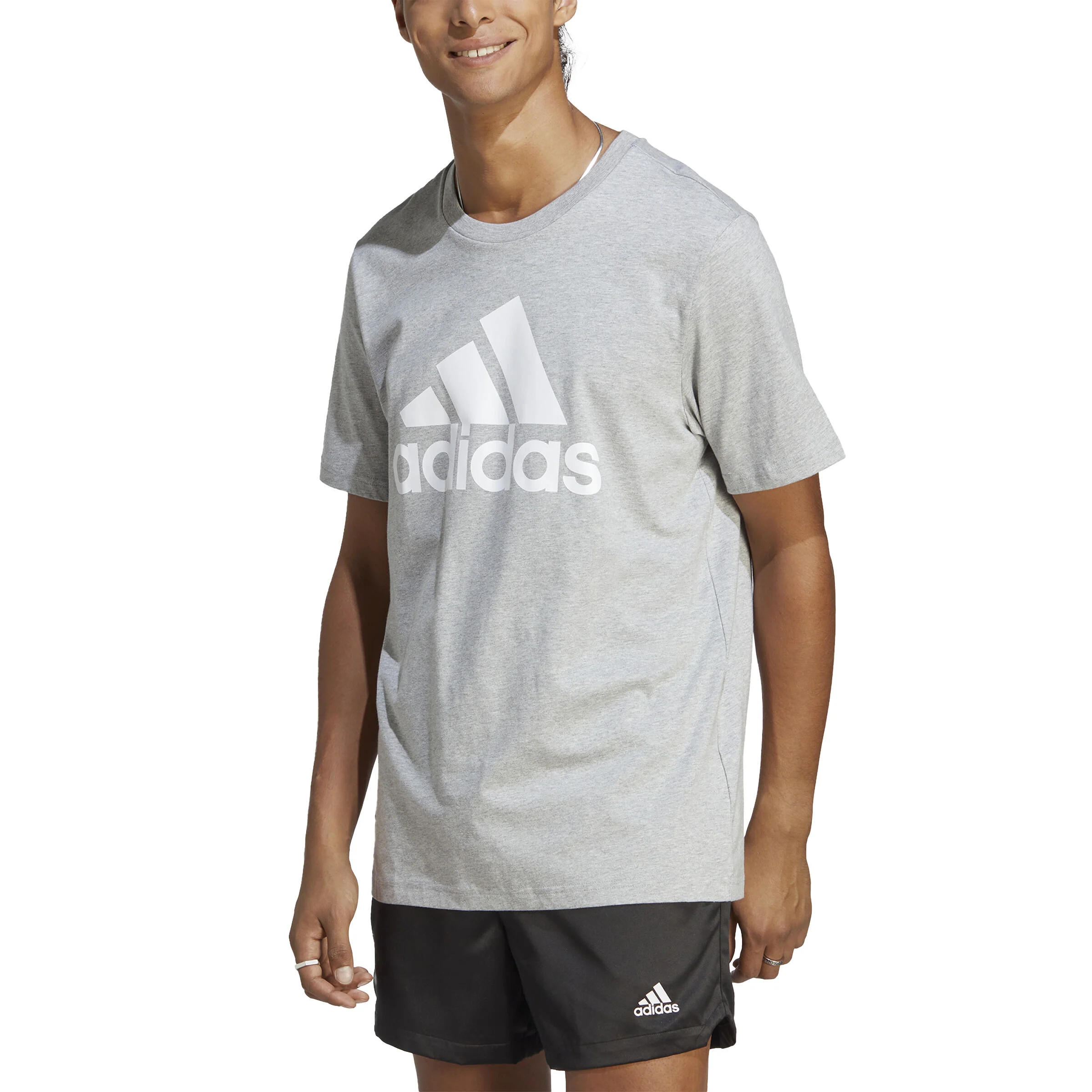 Essentials Single Jersey Big Logo T-Shirt Herren - Hellgrau, Weiß