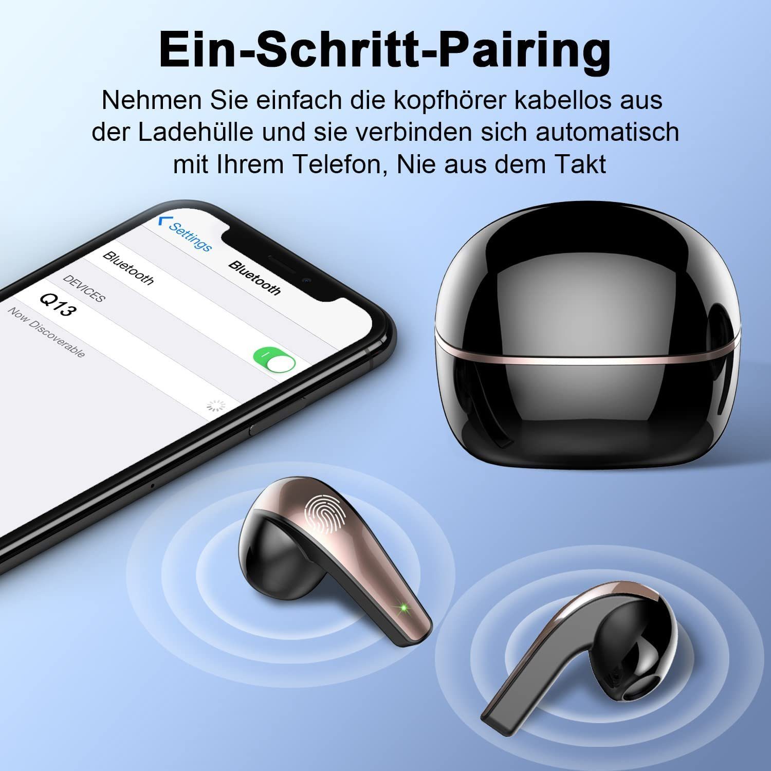 Mutoy TWS In-Ear-Kopfhörer,Bluetooth Kopfhörer mit HD Mikrofon,Bluetooth 5.3 In-Ear-Kopfhörer (HiFi Stereo,Noise Cancelling,True Wireless, Sprachsteuerung,Ultraleicht Ohrhörer, LED Anzeige, IP7 Wasserdicht USB-C Schnelles Aufladen)